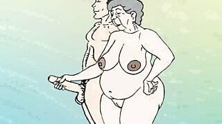 Fantasía lujuriosa abuela en la playa! dibujos animados porno