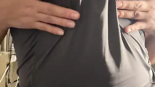 Sexy Latina seduces you by caressing her body with clothes- strong orgasm makes her moan with pleasure