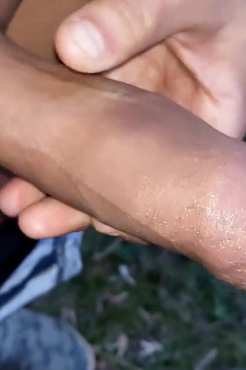 Pulling Foreskin Back and Forth on Glans and Cumshot Outdoor