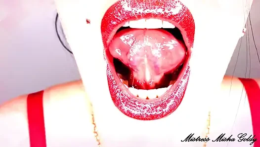 Komm zu meinen roten hochglänzenden lippen und roten lustvollen formen