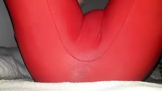 Kırmızı spandex takım elbise anal oyun 1
