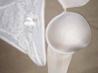 Cum on White Panties and Strapless Bra 8D