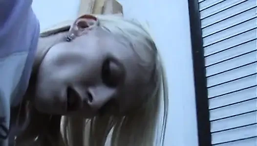 Skinny blonde girl fucking around the house