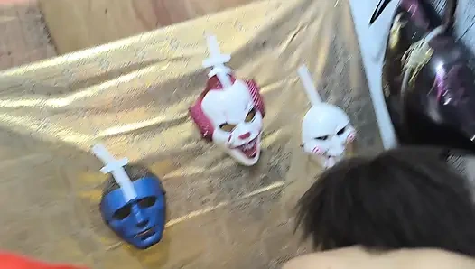 Stepson puts on a mask on Halloween and fucks his stepmother doggy style