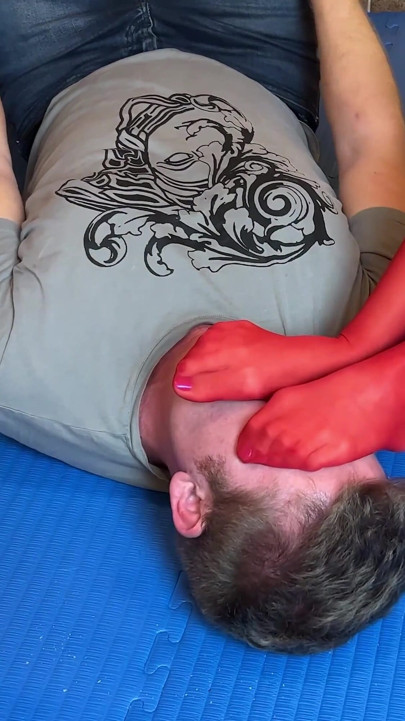 Red Pantyhose Foot Domination