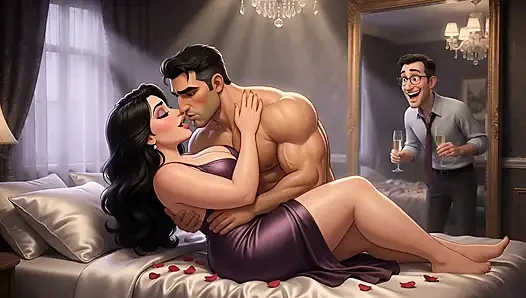 A Muslim man and a Jewish wife, with her cuckold  Christian husband watching her being fucked.