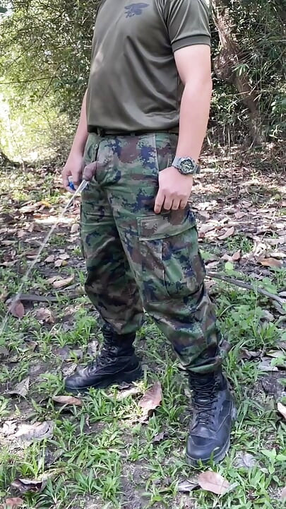 Solider Jerks Off & Cums at Work