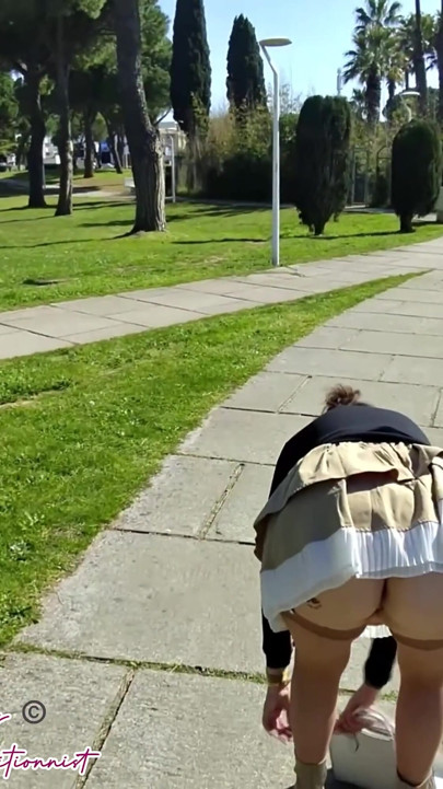 Outdoor Mini Skirt No Pantie with Anal Plug