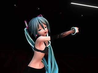 Hatsune Miku bailando con ropa ajustada negra sexy (HENTAI 3D)