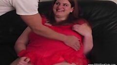 Amateur BBW Housewife Gives Handjob In Red And Has Sex