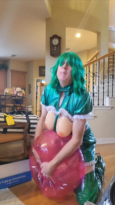 Iconic moment from "Sissy Diana in Green Pvc Humping Pt 2"