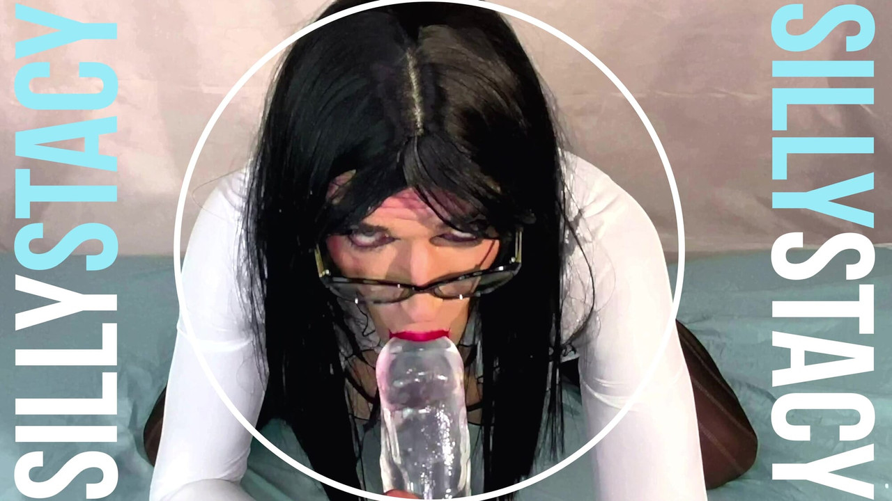 Cute Sissy stretch here mouth by huge clear dildo