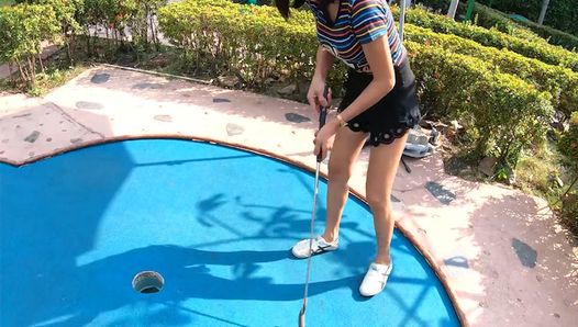 Amateur Thai teen is really bad at minigolf, but good at sex