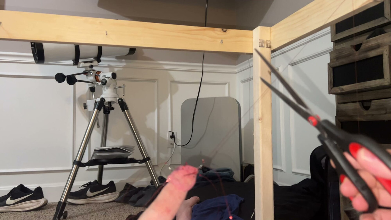 Cutting the weighted line cock torture, CBT