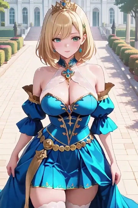 Blue Gown, Red Carpet Kneeling, From Silence to Glory. Who Can Handle This Regal Tease?