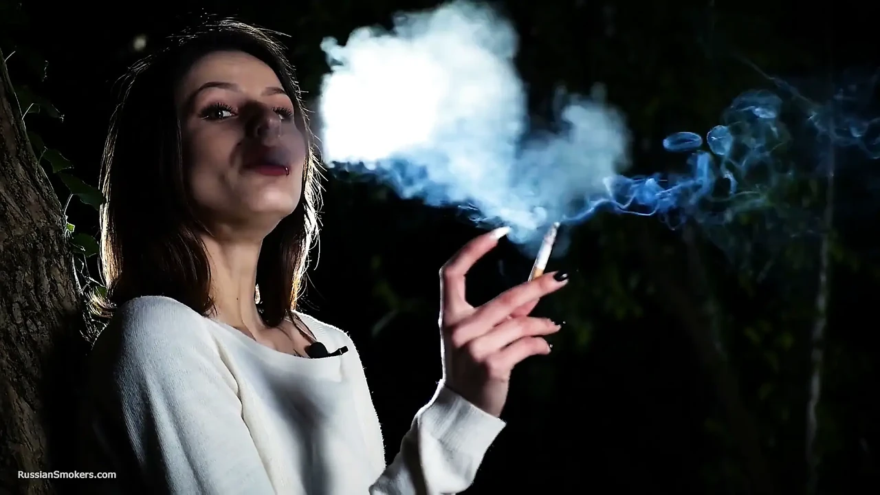 Sexy Russian Babe Smoking Cigarette Outdoor Scene