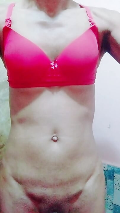 Sissy wearing red bra