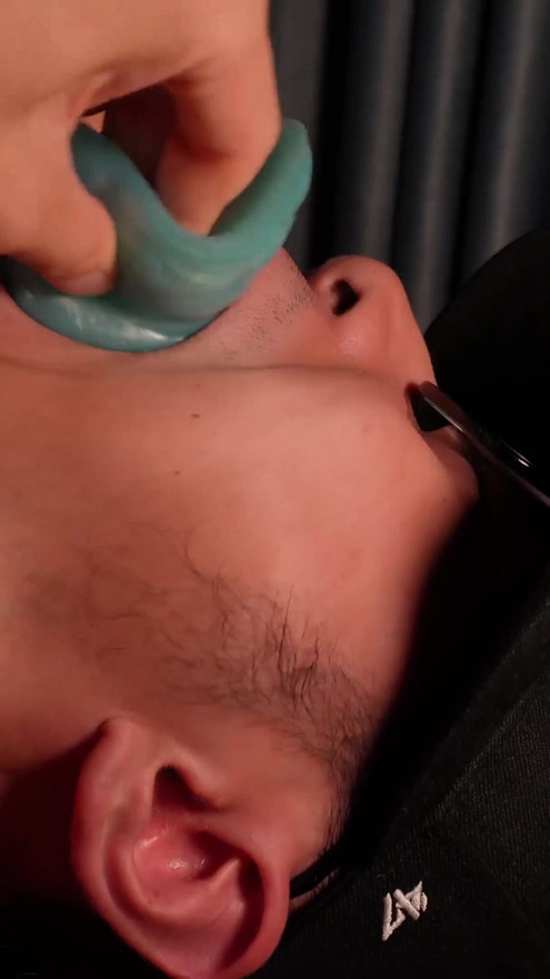 10 inch monster dildo pushes up boy's throat | Clip 1