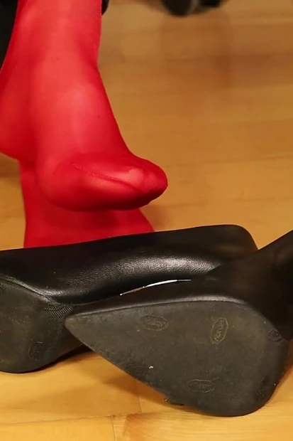 Red Stockings, High Heels & Black Leggings Tease