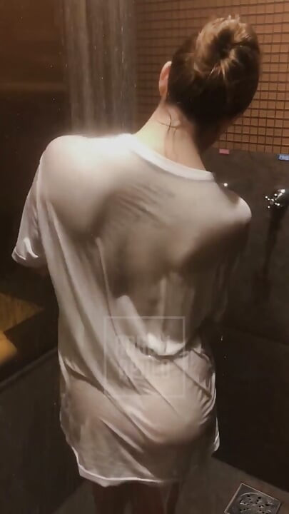Big Ass Blonde Showing off Under the Shower in My T-shirt