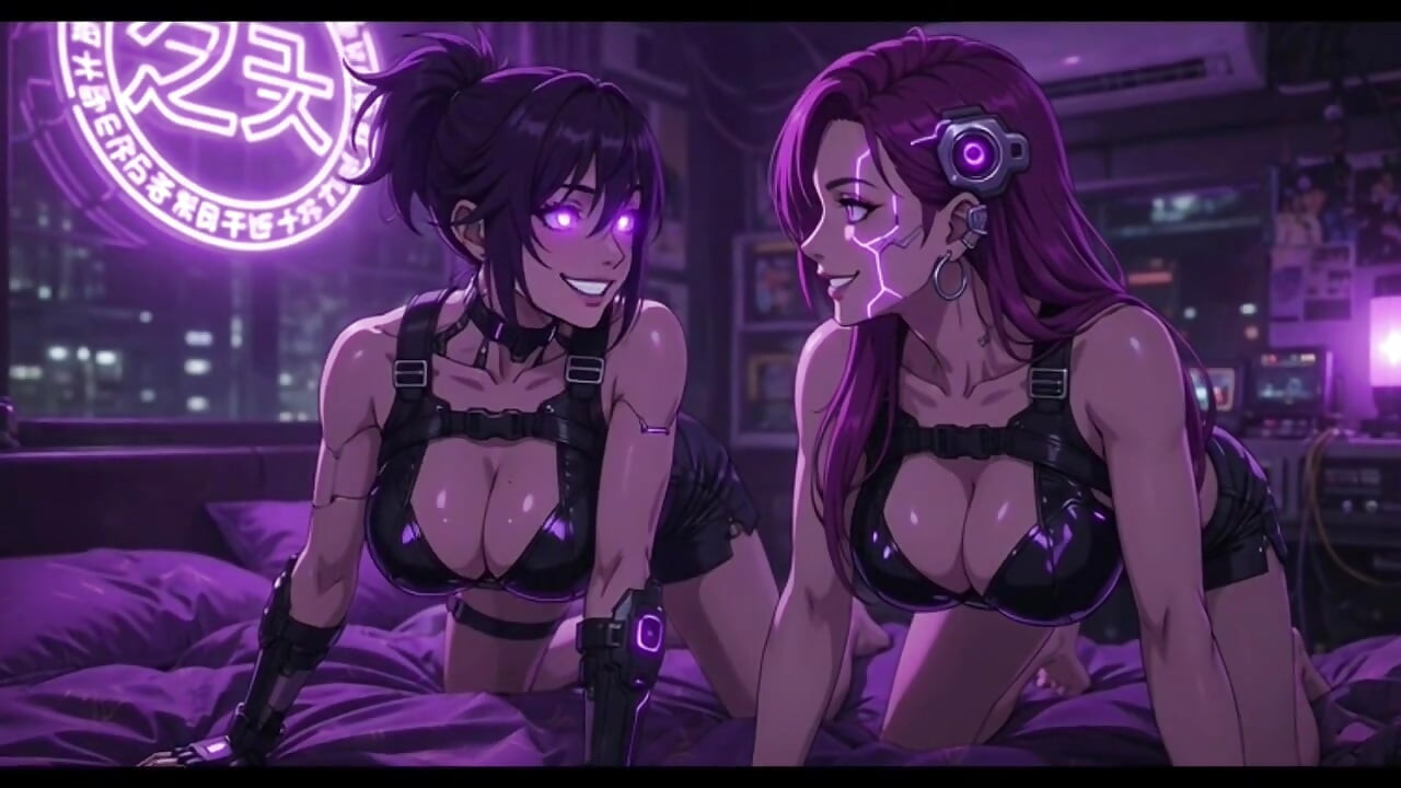 Cyberpunk Fun Girls in Their Room, Ai Animation