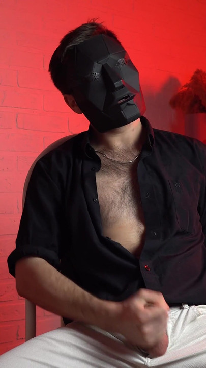 Thrilling moment from "Masked handsome man Noel Dero watches kinky porn and jerks off. Loud moans and orgasm of a young guy."