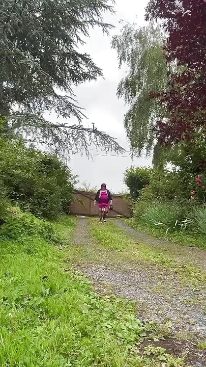 Dressed in a little fuchsia dress for an evening