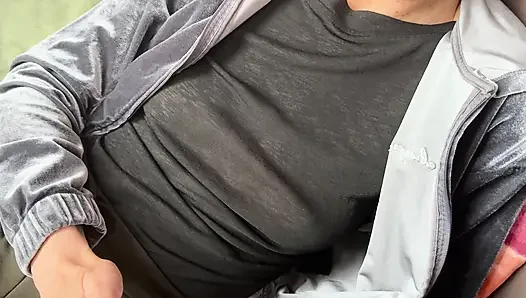 Feeling horny while my nipple piercings are glittering through my semi sheer blouse in a public caffe