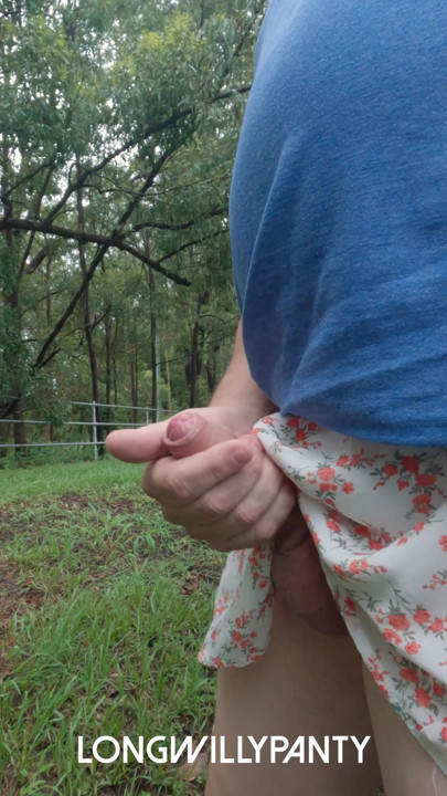 Straight guys goes out in a skirt and panties with his exposed cock