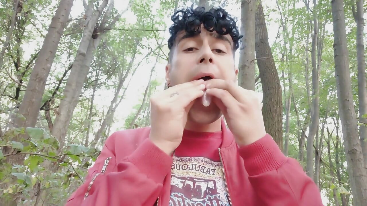 Playing with Cruisers Used Condom in Mouth and Eating His Cum After Cruising