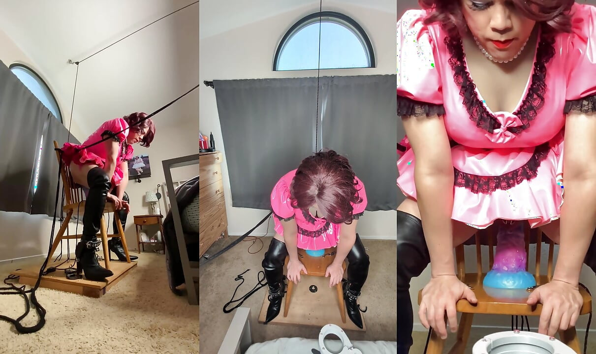 Sissy Candy in Self Bondage with Huge Dildos