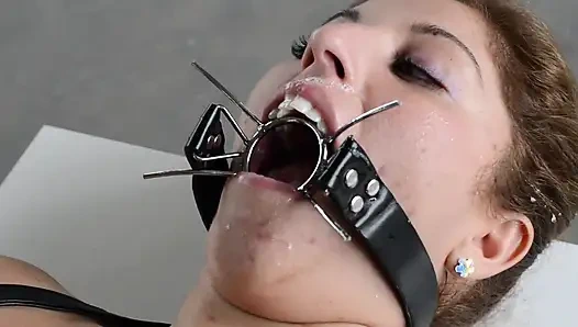 Spitting Girls - Spider gagged mouth spit humiliation - Domina Mikaela wolf and slave Natasha Grof