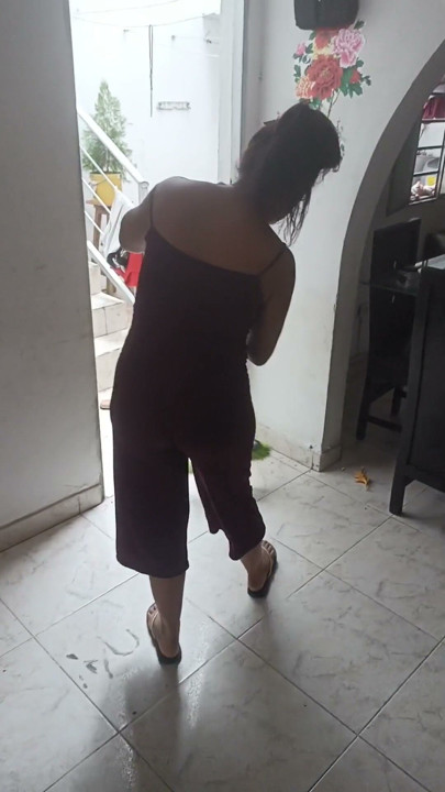 while the wife is cleaning the house I tell her to suck my dick but something funny happens | Clip 1