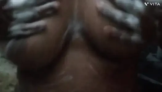 I was watching my stepbrother from above in a hot shower scene, but instead of getting angry, I let him cum inside my clumsy