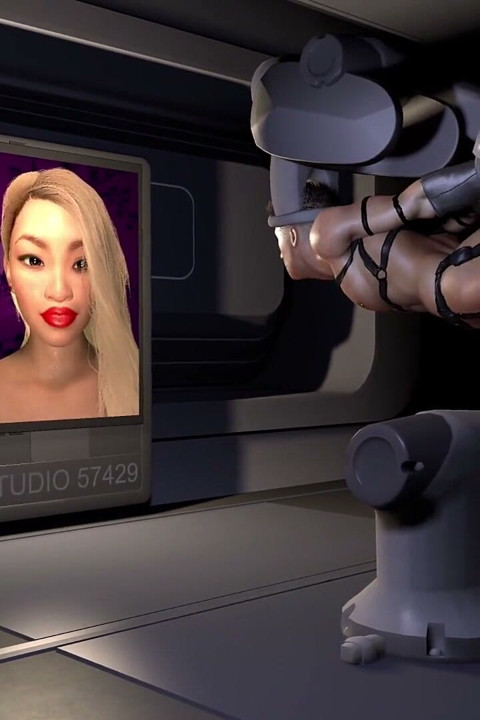 Éjacule en admirant le corps féminin, machine BDSM