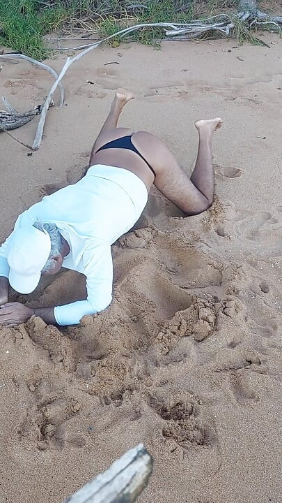 Ladysilva on the beach in panties showing off her sexy ass