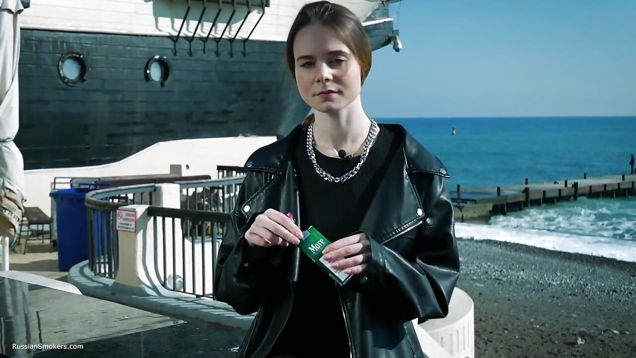 Young Russian Woman Smoking Cigarette Outdoor Terrace