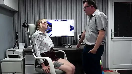 Office Slut Persuades Boss to Watch Her Wank