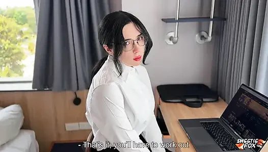 Horny Secretary Sucks and Fucks Boss's Dick till Cum in Mouth - Caught Masturbating at Workplace