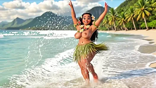 Moana Pleasant Village ежедневные обнаженные рутины на пляже Лагуна Фрукты на всех четвереньках с татуированные мужчины
