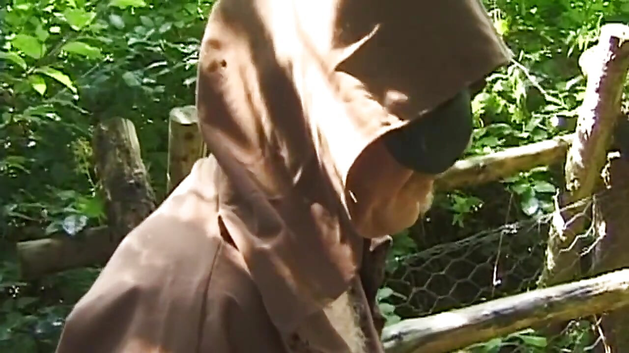 Mature MILF in Monk Robes Sucks Cock Blindfolded Outdoors