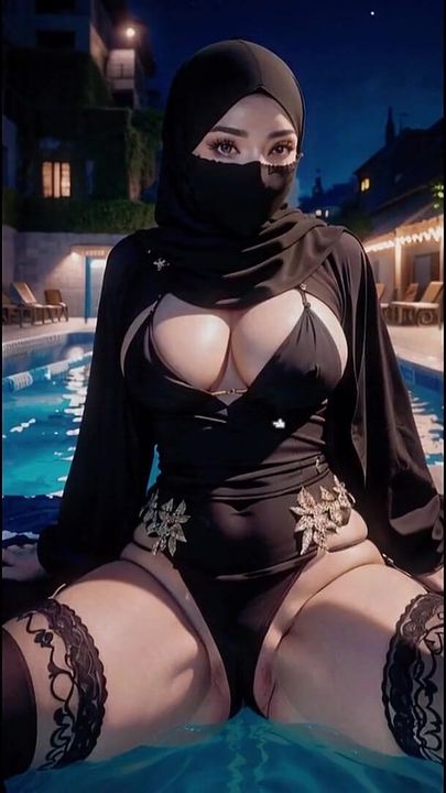 Hijab Women at Wild Pool Party - Ai Generated