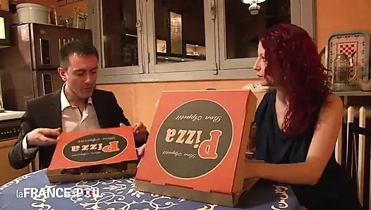 Slutty French Redhead Delivers Pizza and Pussy