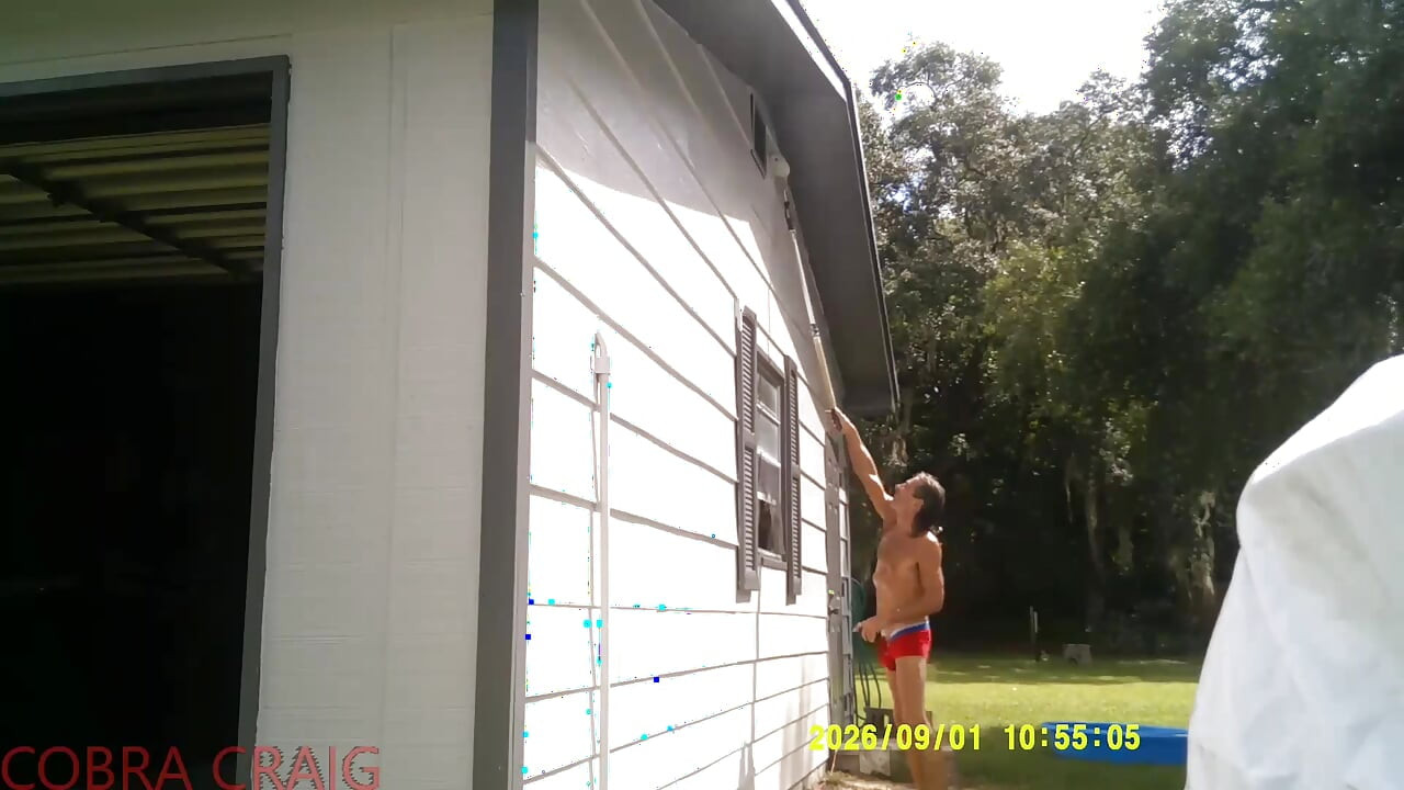 9-1-2026 COBRA CRAIG PAINTS IN HIS TINY RED SHORTS. 64YO. IN THE HEAT AND HUMIDITY.  ROCKS IT