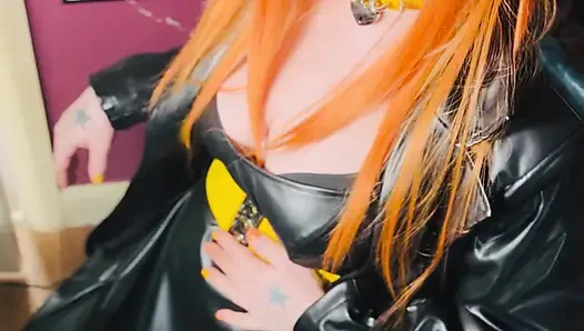 The Gothic Cutie Tina Snua Dressed In a Leather Coat & Smoking A Cork 100 Cigarette - Ginger Miss Smokes In A Leather Outfit OME