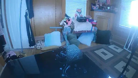 Sissy Maid Came to Sweep and Sprayed Her Cum All Over the Table Instead