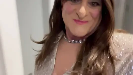 Trans getting ready for night out, stockings and heels