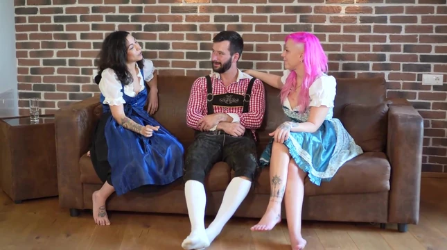 after oktoberfest gay guy brings home three horny chicks