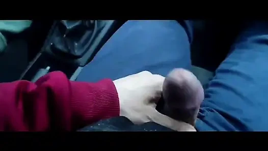 Almost caught! He jerks off in traffic in front of me, I love watching. Big cumshot! Part 1