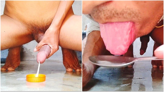 Corrida caliente y comiendo mi propio semen